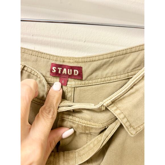 Staud Brayden Belted Cotton-Twill Wide-Leg Utility Pants Army Green Women's 6 - Picture 3 of 5